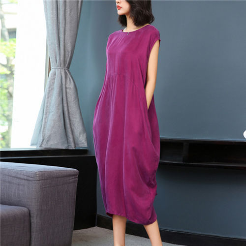 Mauve Dress Summer Stylish Loose Plus Size Retro Casual Dress