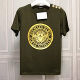 T Shirt Balmain T-shirt Women's Short Sleeve Shoulder Gold and Silver Button