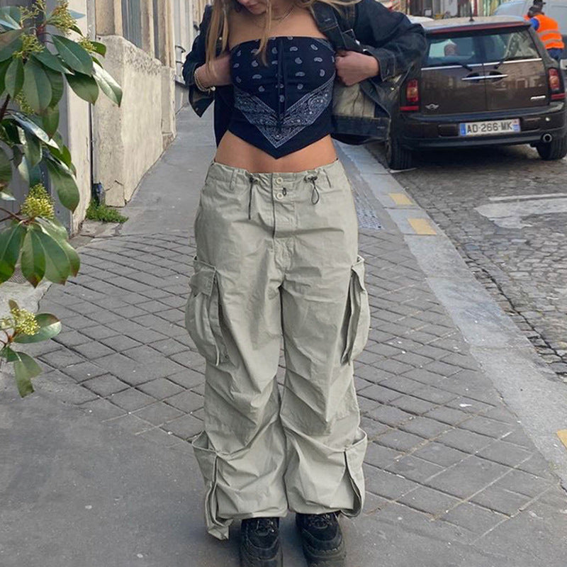 Julia Fox Low Rise Trousers Low Waist Loose Wide-Leg Casual Pants Trousers