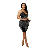 Nina Parker Black Dress Party Hip Skirt Strap Diamond Dress