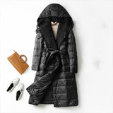Women Winter Coats Puffer Jacket Down Coat Down Jacket Hooded Lace-Up Down Jacket Female White Duck Down Coat