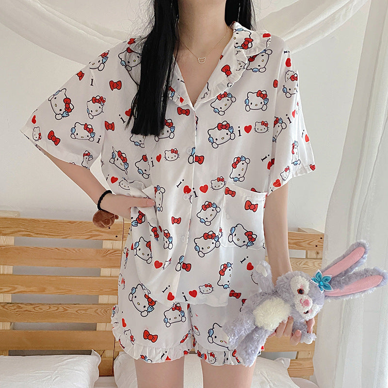 Kuromi Pajama Set Loose Short-Sleeved Shorts Two-Piece Suit Casual Student Cartoon Anime Home Wear