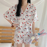 Kuromi Pajama Set Loose Short-Sleeved Shorts Two-Piece Suit Casual Student Cartoon Anime Home Wear