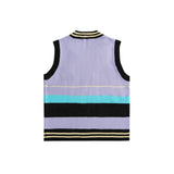 Men Sweater Vest Contrast Color Stripes V-neck Sweater Waistcoat Men's BF Idle Style Loose Underwaist Tank Sleeveless Sweater Coat