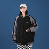Black Varsity Jacket Stitching Autumn Men and Women Couple Flight Suit Embroidered Stand Collar Loose Baseball Uniform Jacket Coat