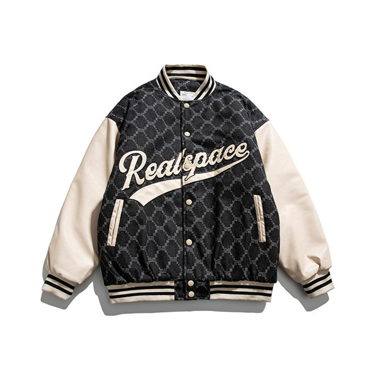 Baby Blue Varsity Jacket Winter Men's Stitching Baseball Collar Cotton-Padded Jacket