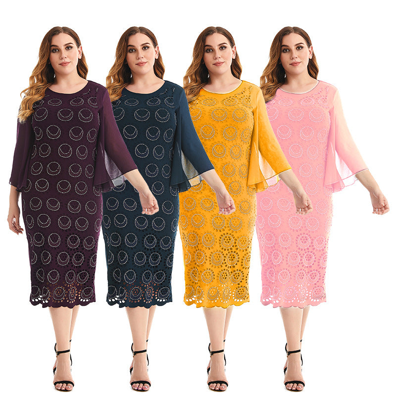 Nina Parker Black Dress plus Size Rhinestone Chiffon Bell Sleeve Dress