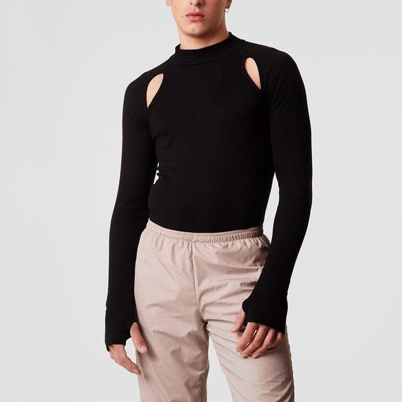 Rave Outfits Mens Long Sleeve Shirt Men's Slim Fit Skinny T-shirt Casual Solid Color Knitted
