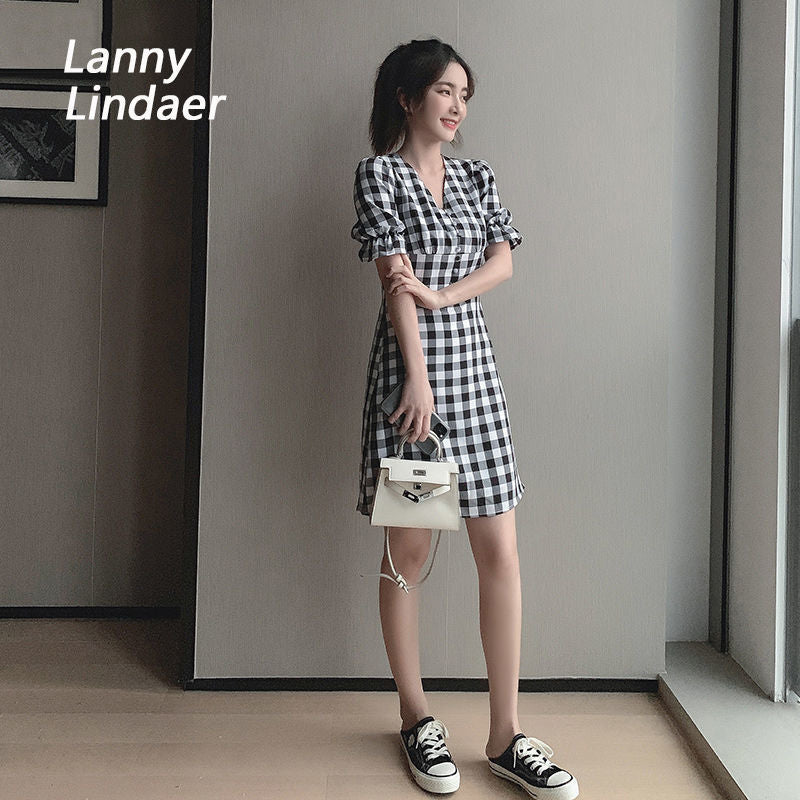 Gingham Dress Slim Dress Temperament Summer Women's Clothing