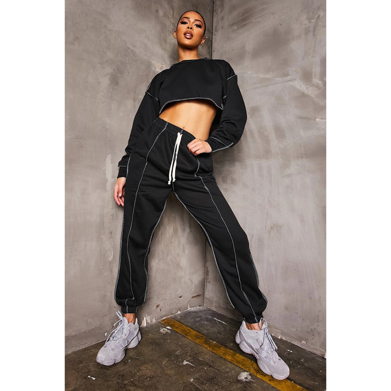 Women Fall Outfits Long Sleeve Short Top Trousers Sports Suit Two-Piece Set