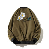 Yellow Varsity Jacket Autumn Boys Baseball Collar Casual Top Daisy Printed Baseball Uniform