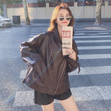 Cute Leather Jacketpu Leather Coat Women's Spring and Autumn French Loose Motorcycle Jacket Versatile Zipper Top