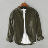 White Work Shirts Autumn Loose Corduroy Long Sleeve Shirt Japanese Style Stand Collar Men's Coat