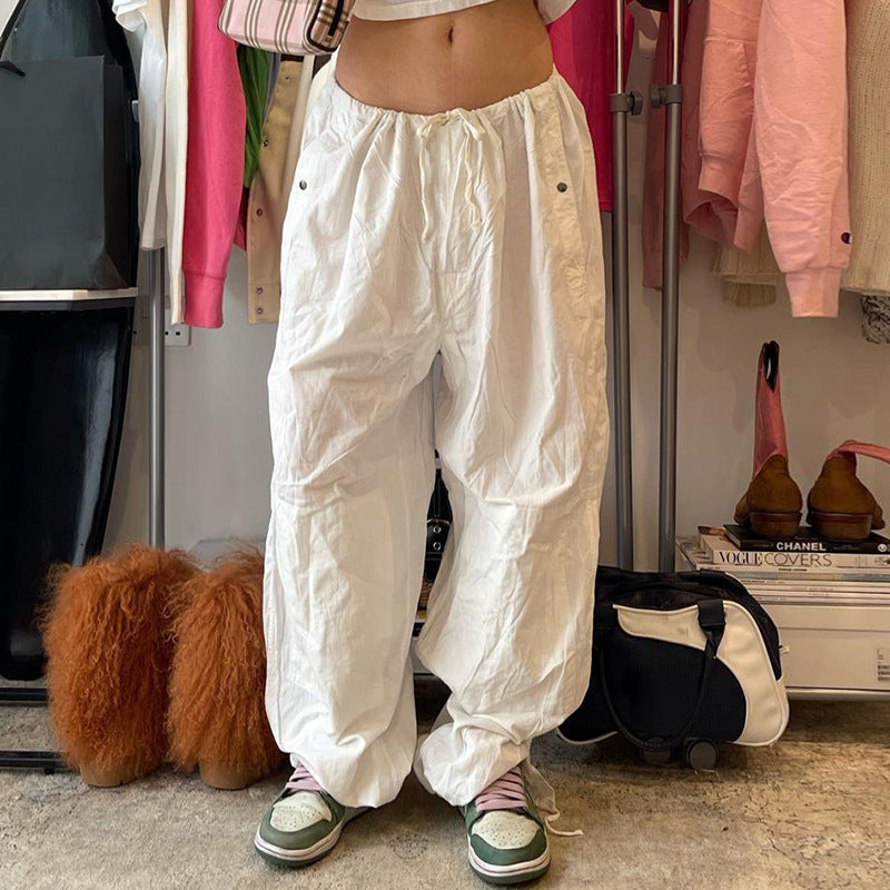 Julia Fox Low Rise Trousers Solid Color Wide Leg Leisure Loose Track Pants