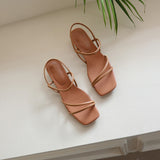 Nude Block Heel Peep Toe Flat Sandals