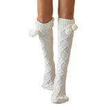 Winter Chunky Cable Thick Knit Thigh High Socks Long Stockings Boot Knitted Garter Fur Ball Woolen Yarn Socks