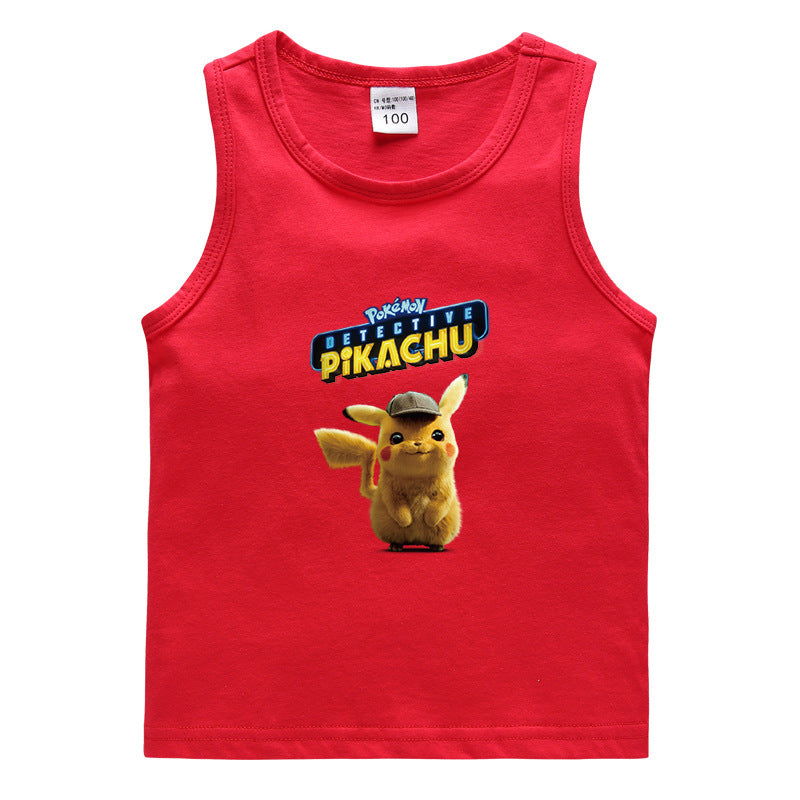 Children Pokemon Pikachu T Shirt Cotton Leisure Sports Sweat-Absorbent Vest