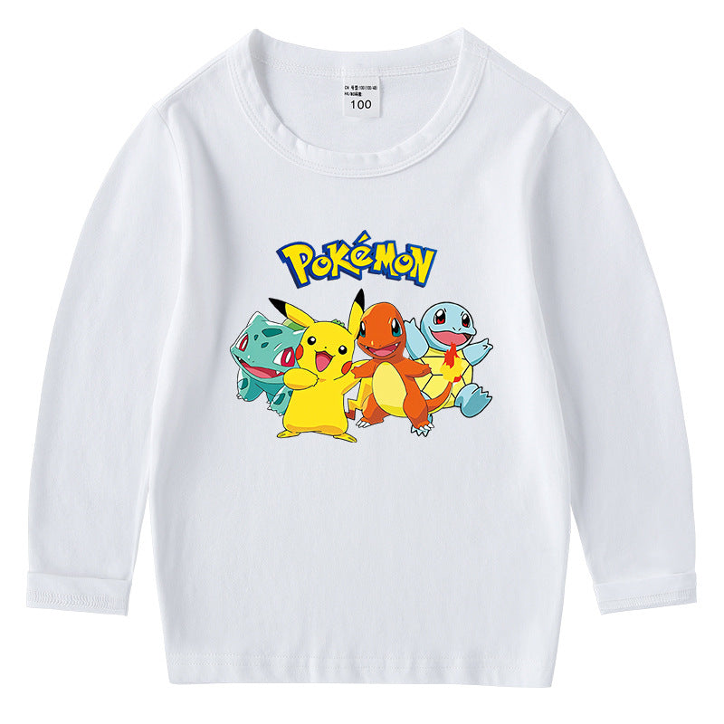 Children Pokemon Pikachu Hoodie Cotton round Neck Long Sleeve T-shirt