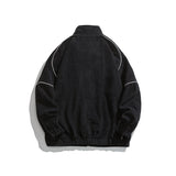 Black Varsity Jacket Autumn Loose Mid-Length Top Zipper Dimensional Patch Pocket Teen Jacket Men