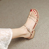 Nude Block Heel Peep Toe Sandals Roman Women's Shoes
