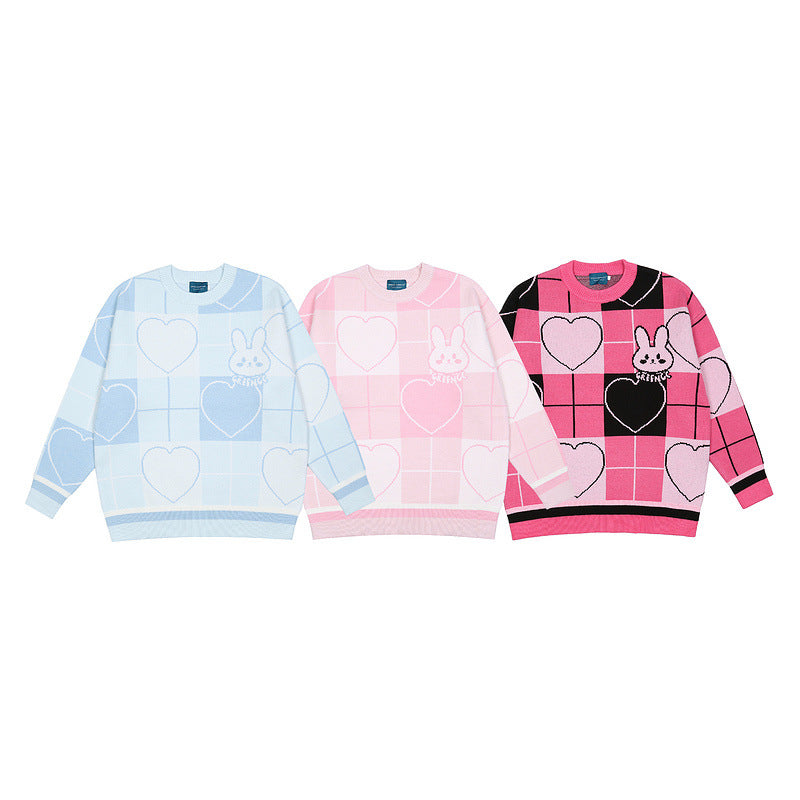 Mens Fall Outfits Lovely Plaid Sweater Casual Loose Men's and Women's Autumn and Winter Long-Sleeved Sweater