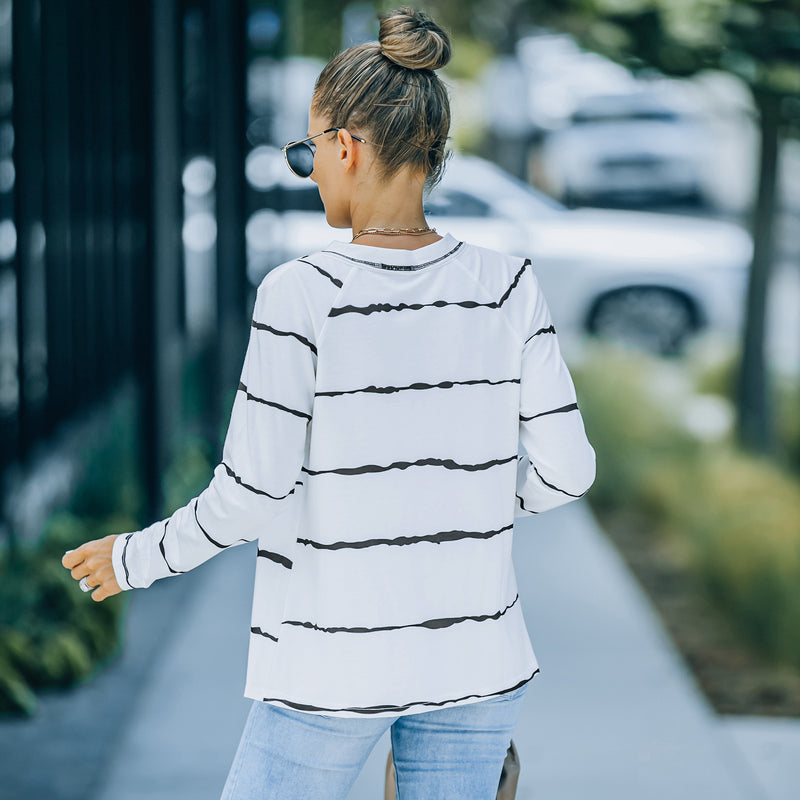 Women Fall Outfits Autumn and Winter Striped Long-Sleeved T-shirt