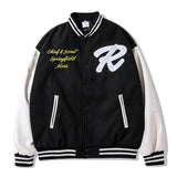 Mens Fall Outfits Color Matching Cartoon Flocking Embroidered Sports Baseball Uniform Men's Loose Casual Couple Coat