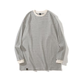 Mens Fall Outfits Vintage Stripe round Neck Sweater Men's Loose Couple Casual Long Sleeve Bottoming Top