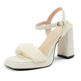 Nude Block Heel Peep Toe Chunky Heel Sandals for Women