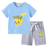 Children Pokemon Pikachu Hoodie T-shirt Shorts Two-Piece Suit Cotton