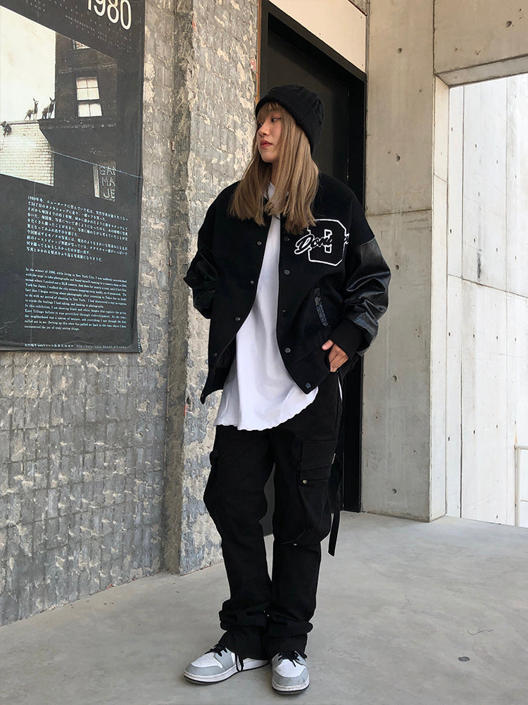 Blue Varsity Jacket Star Letters Towel Embroidery Baseball Uniform Men's and Women's Spring Loose Stitching Vibe Jacket