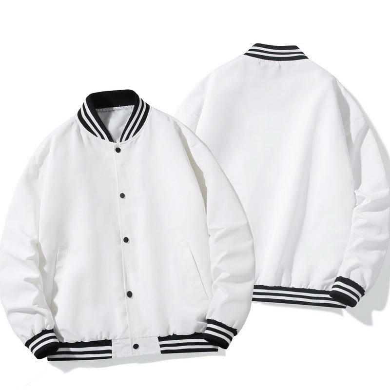 White Varsity Jacket Spring Coat Men's and Women's Couple Thin Stand Collar Jacket Baseball Uniform