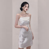 Satin Temperament Camisole Dress Summer Tight Waist Slim Short Model in White Color Dress Women's Dress