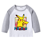 Children Pokemon Pikachu Hoodie Spring and Autumn T-shirt round Neck Long Sleeve Cotton Finger
