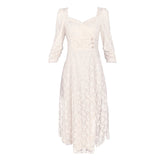 Aesthetic Dress Retro Trumpet Sleeve Square Collar Drawstring Waist Lace Skirt