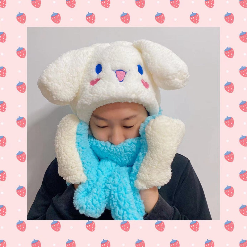 My Melody Hat Cartoon Duffy Bear One-Piece Scarf Hat Gloves Fashion Thickened Student Winter Integrated Kulomi