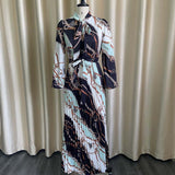Nina Parker plus Size Dresses Long Sleeve Printed Pleated Strap Dress plus Size Dress