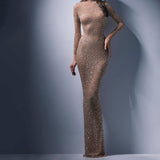 Olivia Wilde See Through Dress Banquet Temperament Long Bronzing Dress
