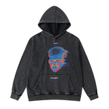 Mens Fall Outfits High Street Hooded Sweater Men's and Women's Retro Washed Distressed Skull Graffiti Trendy Hoodie