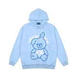 Mens Fall Outfits Autumn and Winter Cartoon Bear Printing plus Velvet Thickened Couple Hooded Sweater Men and Women