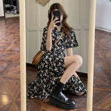 Aesthetic Dress Women's Chiffon Floral Dress V-neck Skirt