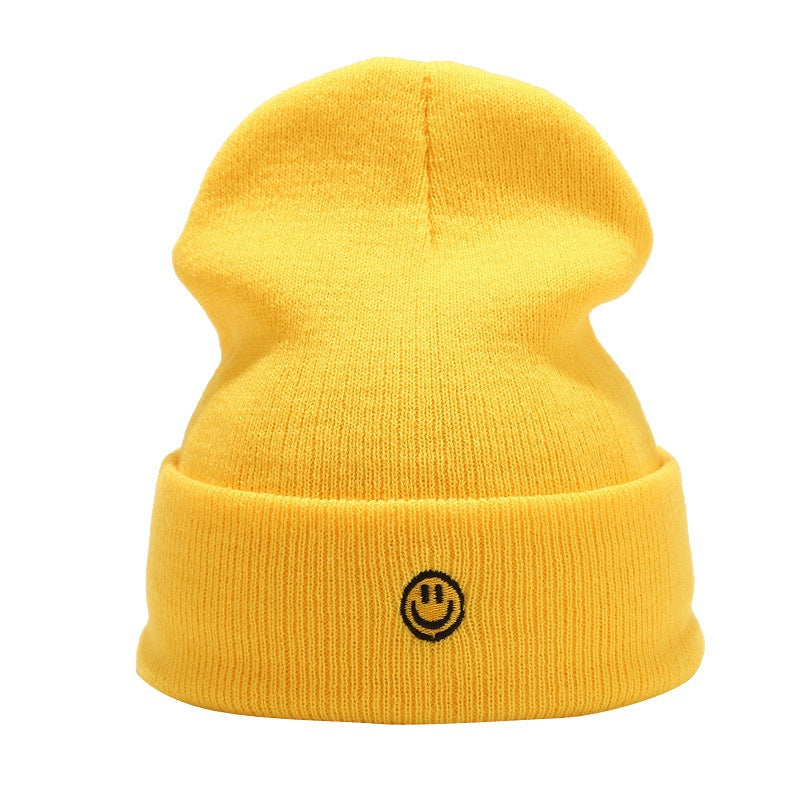 Smiley Face Cap Cute Smiling Face Embroidery Knitted Hat