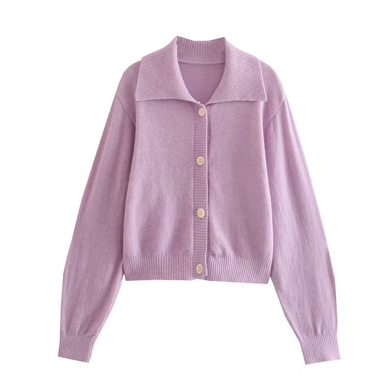 Women Fall Outfits Fall Lapels Single-Breasted Sweater Solid Color Loose Top