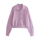 Women Fall Outfits Fall Lapels Single-Breasted Sweater Solid Color Loose Top