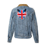 Patchwork Denim Jacket Leopard Print Lapel Punk Trendy Denim Jacket