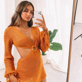 Mini Club Dresses Women's Spring Clothing V-neck Solid Color Skirt Dress