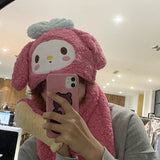 My Melody Hat Cartoon Pink Bear Melody Scarf Integrated Hat Gloves Cute Girl Heart Student Winter Warm Kulomi