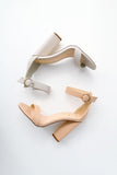 Nude Block Heels Summer Super High Heel Hollow Buckle Women's Sandals