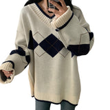 Preppy Aesthetic Sweater Female Fashion V-neck Pullover Sweater Sweet and Loose Casual