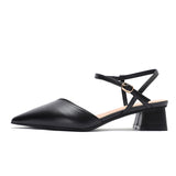 Nude Block Heels Closed Toe Pumps Chunky Heel Sandals Women round Toe Women's Shoes